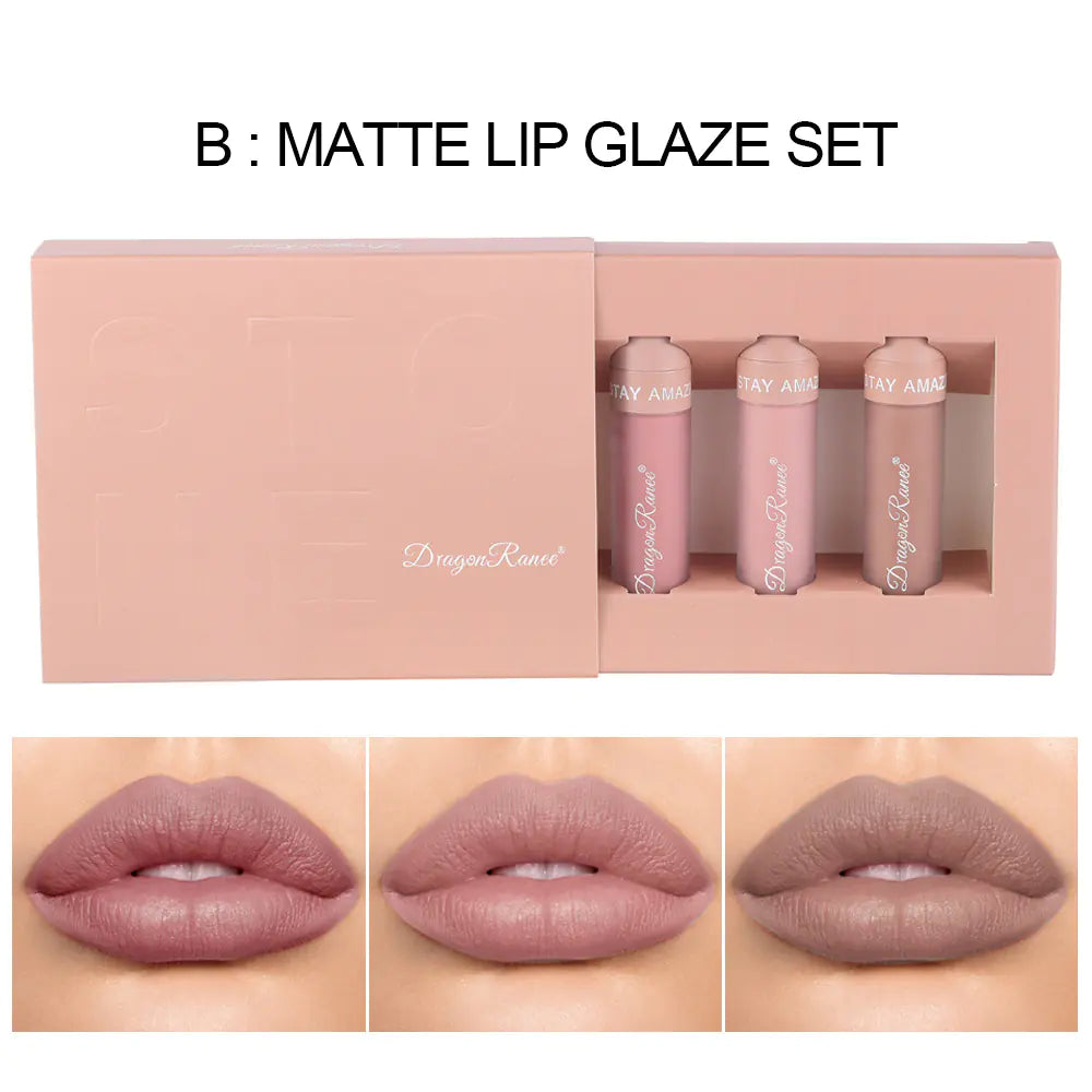 3-Piece Matte Lip Gloss Set Non-Sticky